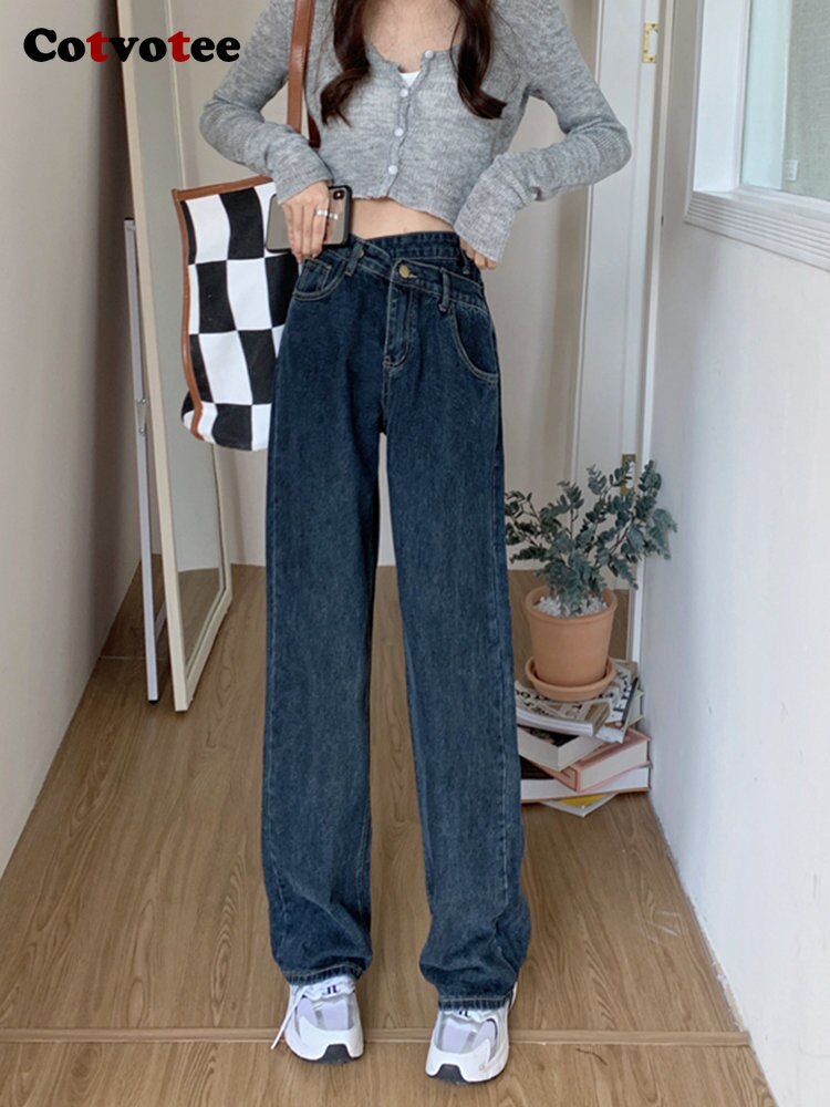 Cotvotee High Waisted Jeans Blue Jeans for Women 2022 New Vintage Autumn Winter Wide Leg Jeans Straight Full Length Y2k Pants